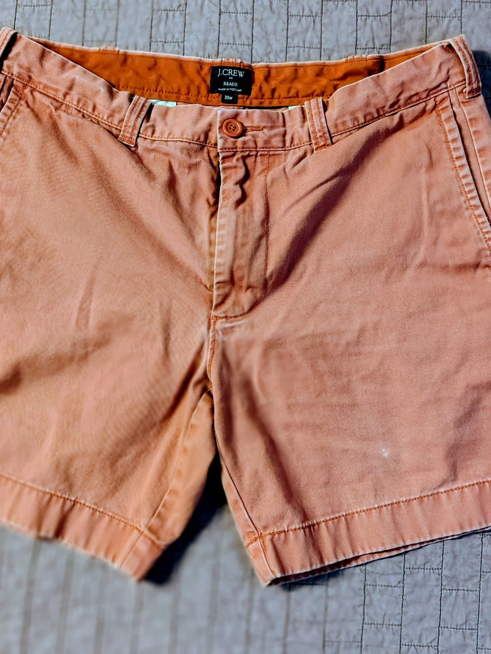 J Crew Mens 33W Reade Chino Shorts Salmon Sun Faded Cotton Preppy Casual